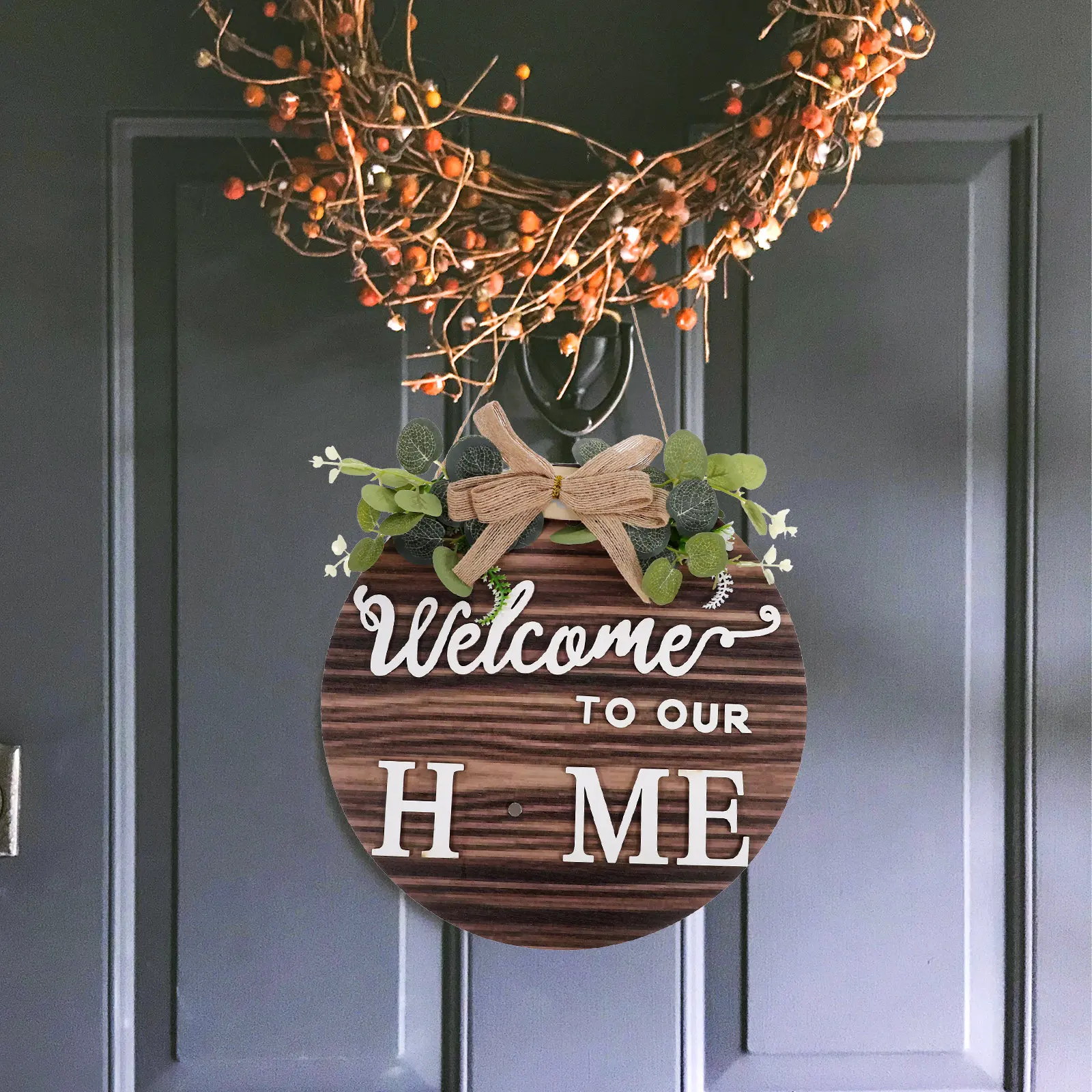 1Set Wooden Welcome Sign Rustic Interchangeable Door Hanging Sign Front Door Decorative Board Changeable Ornament Home Porch