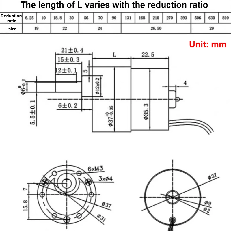 1pc 37GB-3625 micro motoriduttore DC 12V brushless motore avanti e indietro 24V Hall motoriduttore 35Kg accessori per utensili elettrici