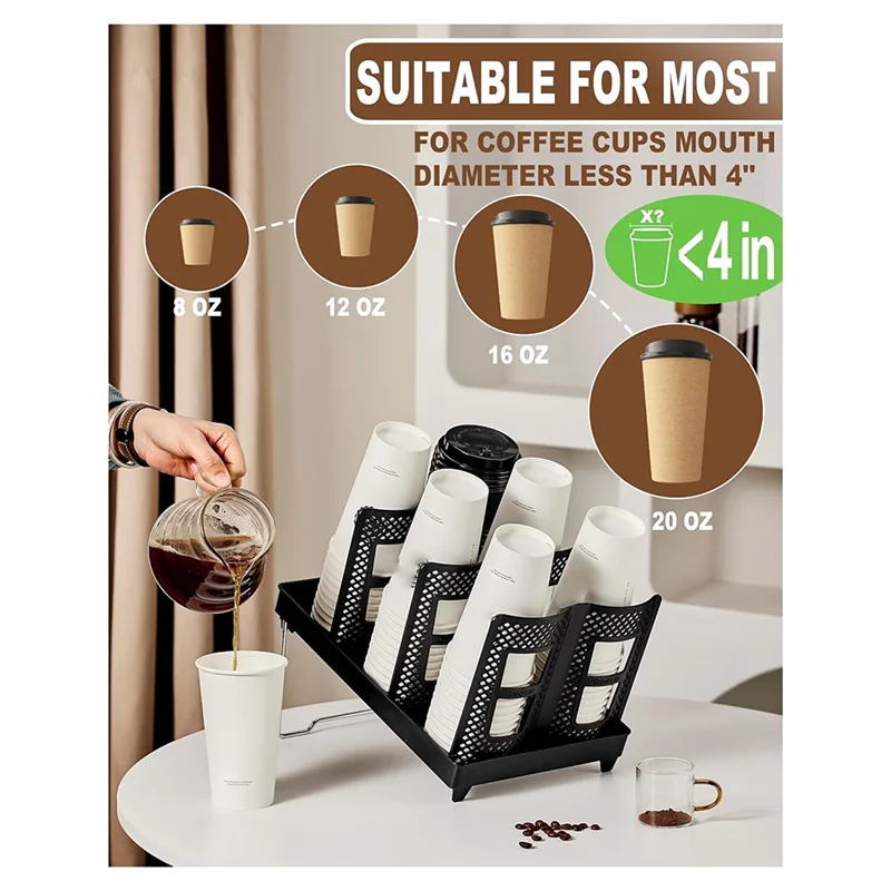 

【B07R】For Coffee Holder Cup And Lid Dispenser With Stand, 6 Slot Disposable Cups Organizer For Coffee Breakroom, Home