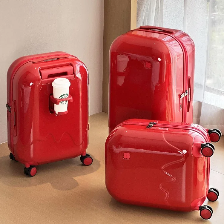 

Big red trolley case 2024 wedding, suitcase, female dowry, password travel
