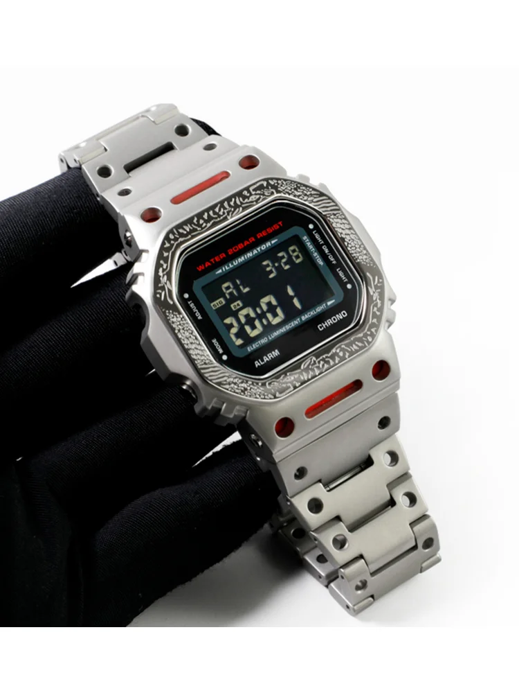 Для Casio маленький квадратный DW5600 DW-5600 GW-M5610 GW-B5600 модифицированный корпус из нержавеющей стали + ремешок мужской металлический костюм аксессуары для часов