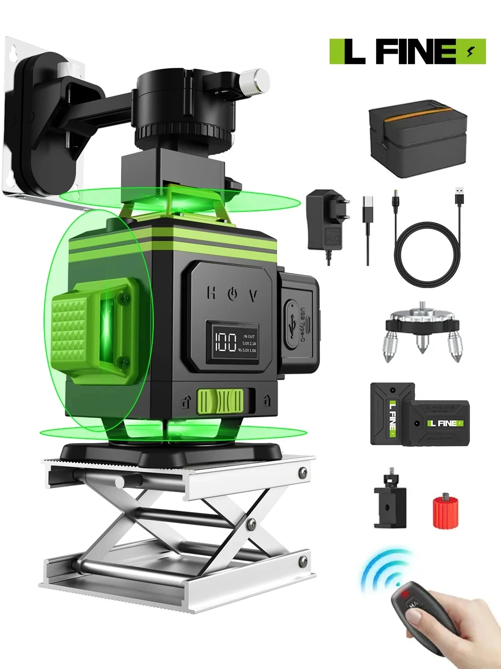 LFINE16 Lines Laser Level 4D Green Light 360° Beams Horizontal&Vertical Selfleveling High-precision Cross Line Lithium Battery