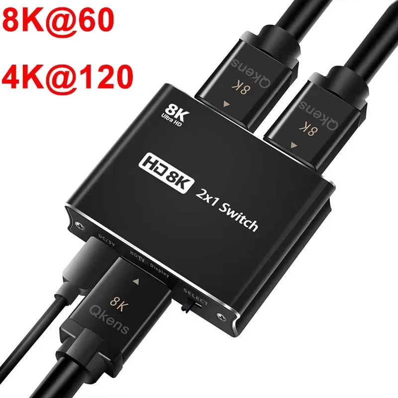 HD 8K 2X1 переключатель 2 входа 1 выход HDMI видеоконвертер 4K@120Hz 8K@60Hz для PS4, PS5, DVD, камеры, ноутбука, ПК для подключения к телевизору или монитору.