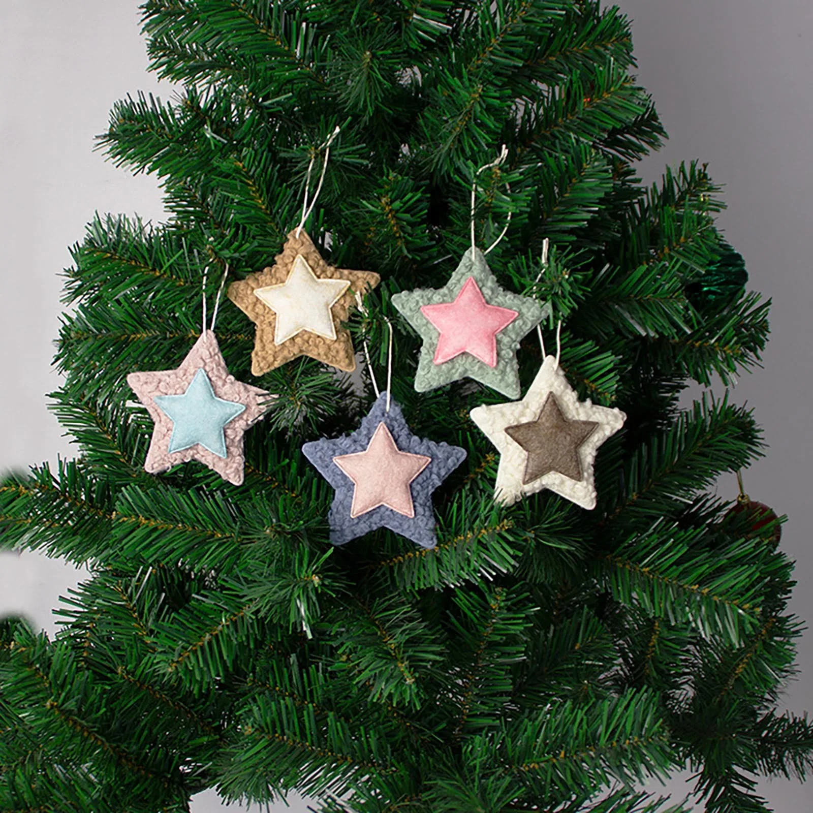 Guirnalda de cuentas de madera verde azulado, decoraciones navideñas, árbol de Navidad, colgante de estrella de cinco puntas, pequeños cristales colgantes para exteriores