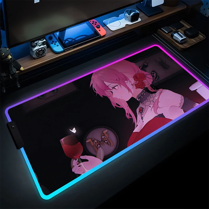 

Kawaii коврик для мыши аниме милая девушка геймер RGB компьютер Hololive Mori Calliope настольный коврик коврик для клавиатуры светодиодные игровые аксессуары коврик для мыши