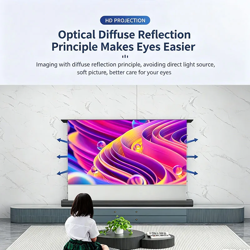 

Fresnel ALR Motorized Floor Rising Projector Screen for Home Theater 4/8K Ambient Light Rejecting Foldable Auto Lift Stand