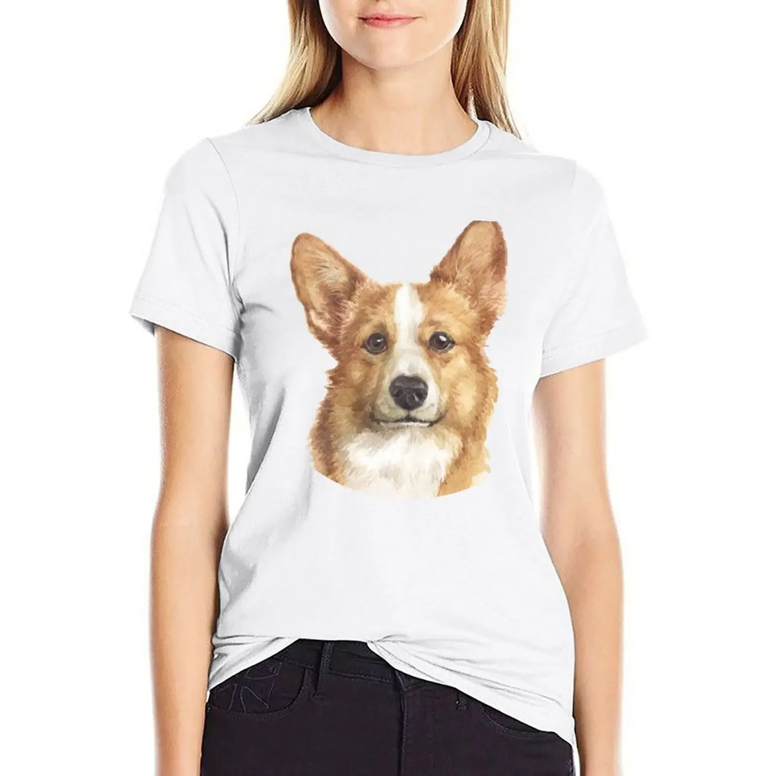 Pembroke Welsh Corgi Watercolor Art T-shirt animal print shirt for girls Blouse workout shirts for Women loose fit