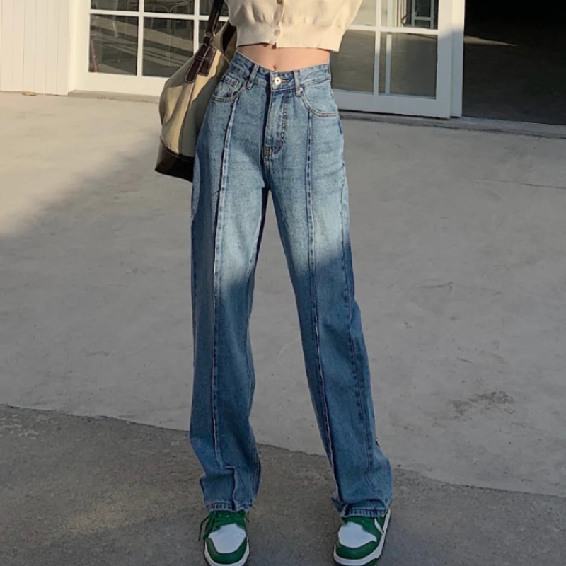 

Blue Denim Pant Women Jeans Vintage Trousers Autumn Spring Fashion FemaleHight Waist Casual Wide Leg Pants Straight Jeans