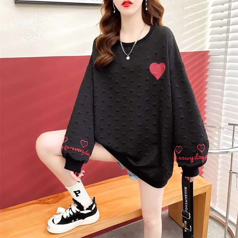 Spring Autumn Thin Letter Embroidery Loose Casual Hoodies Long Sleeve Solid All-match Pullovers Fashion Vintage Women Clothing