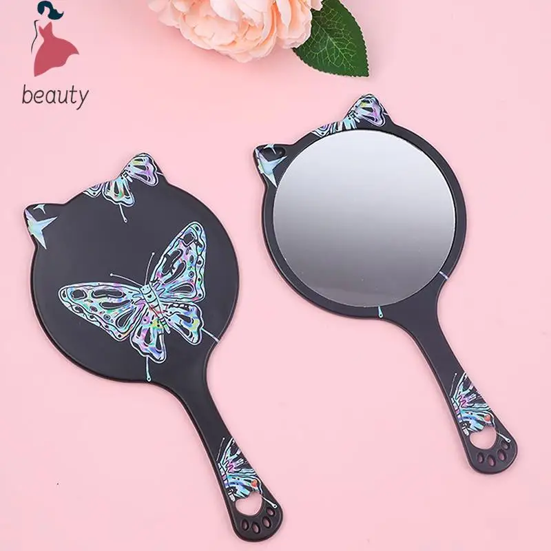 Espejo de maquillaje de mano para extensión de pestañas, espejo de maquillaje colorido de mariposa grande, garra de gato con mango, espejos compactos para salón de Spa