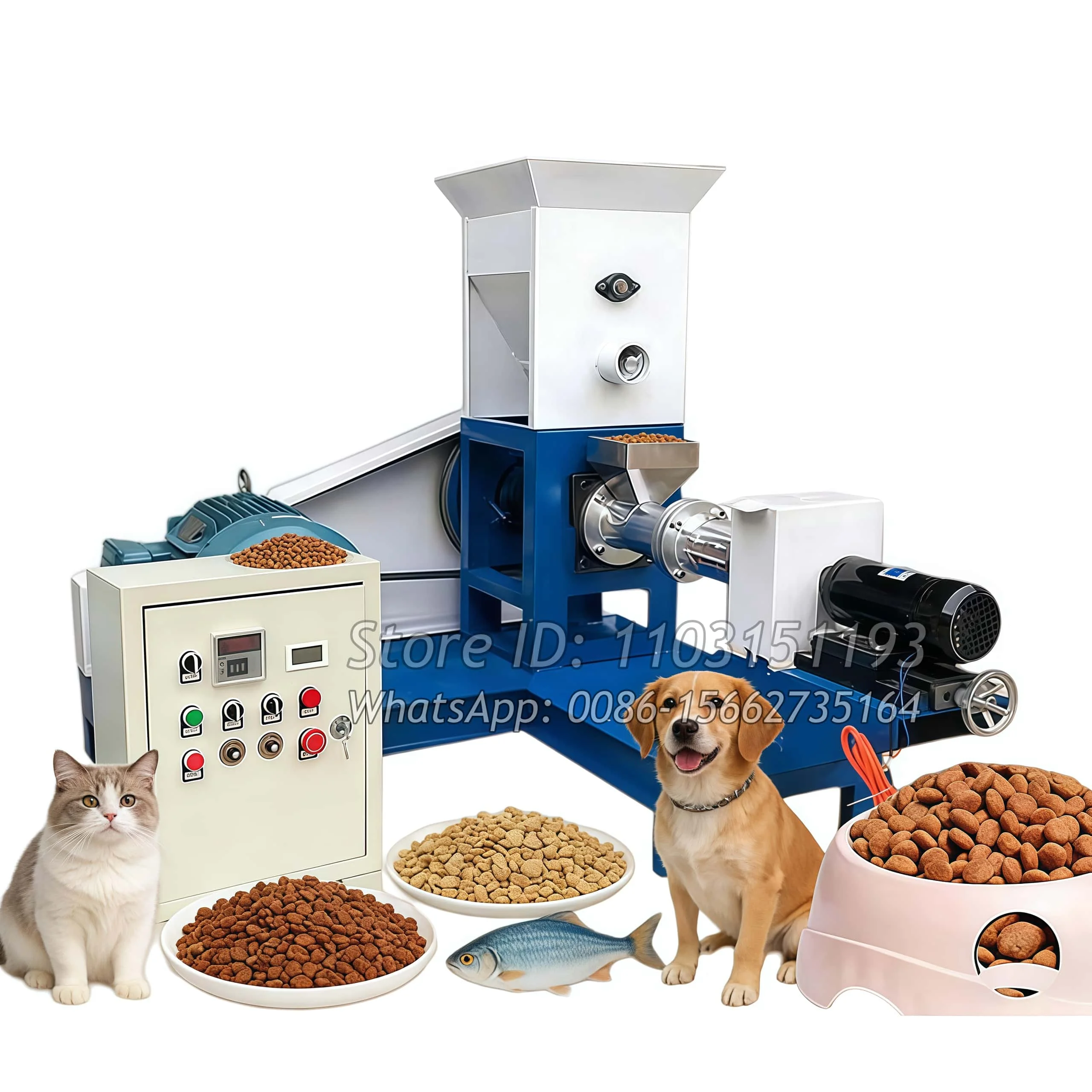 

Automatic 100-150KG/H Dog Cat Rabbit Pet Treat Food Making Machine Fish Feed Mill Pellet Extruder Floating Feed Pellet Machine