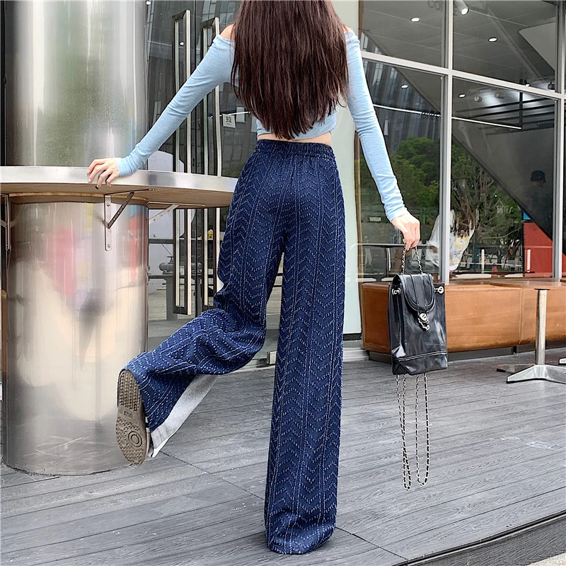 2024 Ropa Y2K Fashion Patchwork Striped Baggy Straight Drawstring Pants Women Designer Clothes Sweatpants Casual Lady Trousers