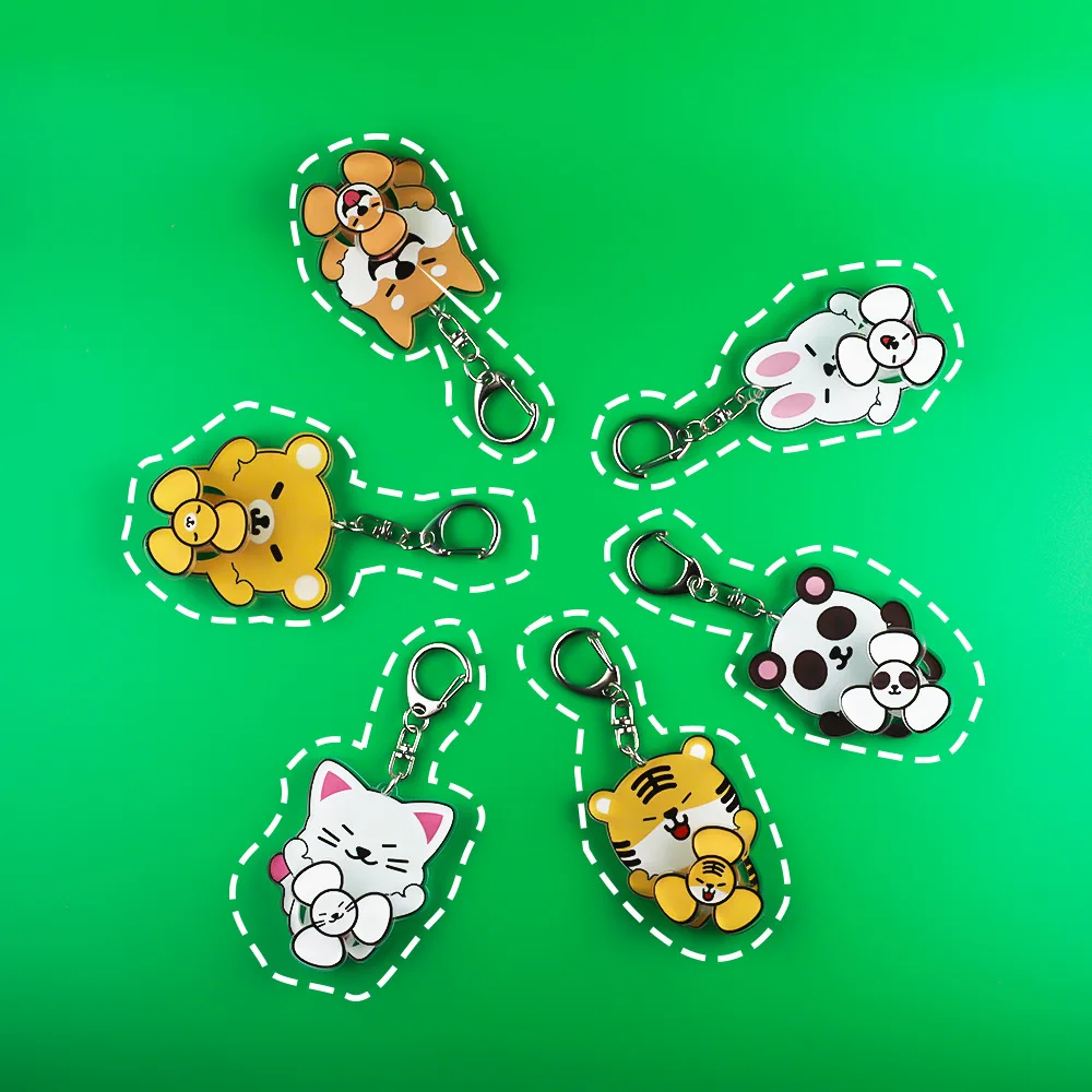 5Pcs Transparent Acrylic Animal Finger Gyro Toy Keychain Pendant Funny Cartoon Anime Hand Spinner Gyro Stress Relief Toy Gifts