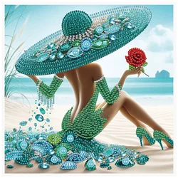 Special Shape Diamond Art Kits for Beginners and Adults,DIY Beach woman Diamond Art Painting Kits for Home Wall Decoration Gifts