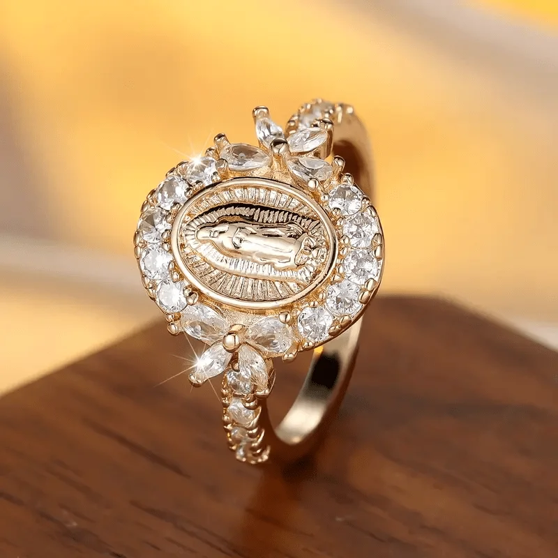 خاتم مريم العذراء الأنيق باللون الذهبي مع زركونيا صناعية - مثالي للملابس غير الرسمية والمناسبات الخاصة #6