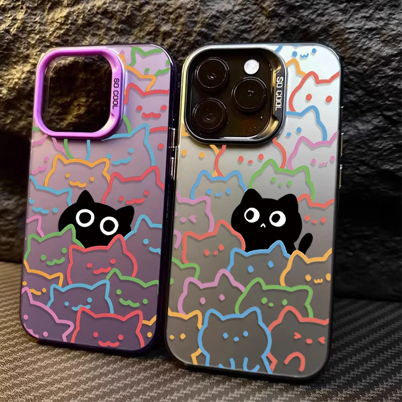 Colored Line Little Cat Case for Samsung Galaxy A55 A35 A25 A15 A05 A05S 5G A13 A23 A12 A22 A32 A52 A52S A72 A51 A71 4G PC Cover