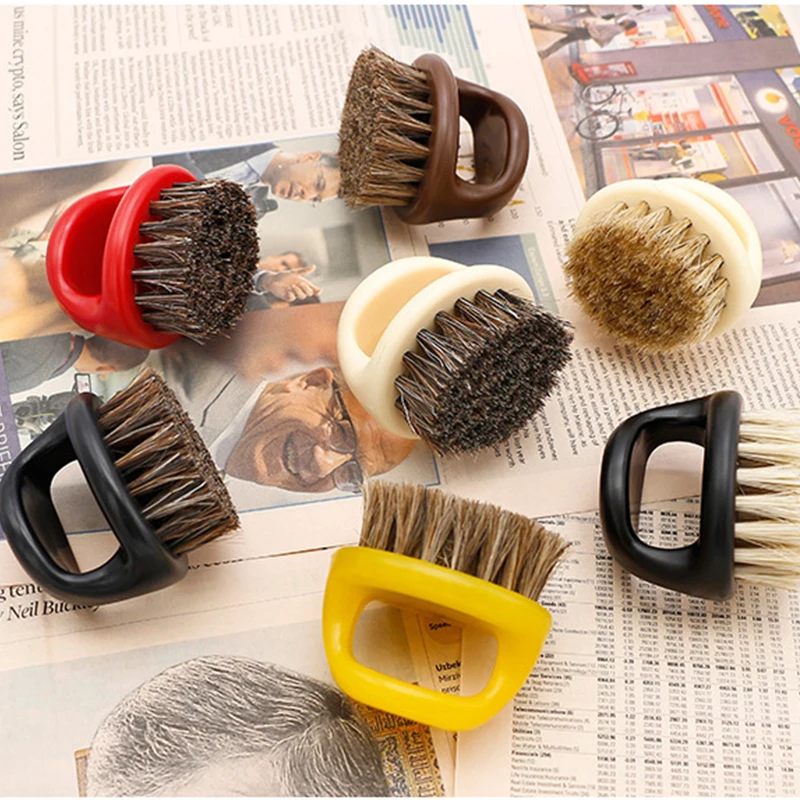 Pro Hairdresser Dust Brush Anti Static Boar Bristle Ring Beard Comb Salon Hair Sweep Brushes Shaving Facial Men\'s Mustache Brush