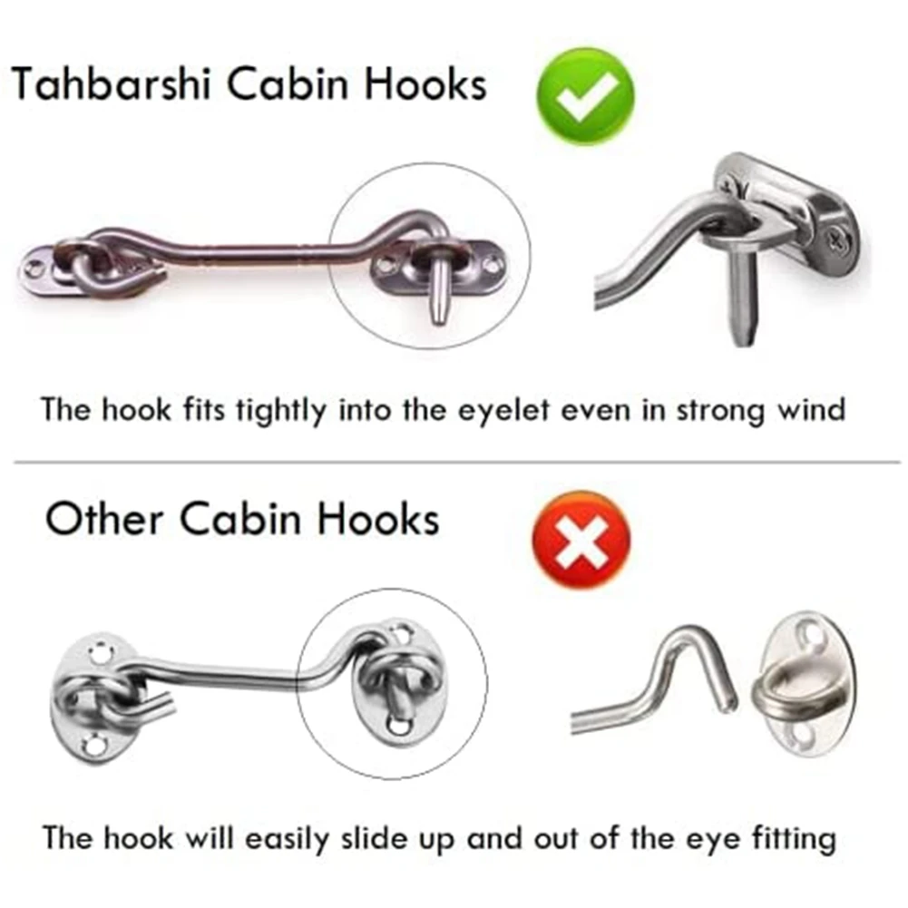 

2 Pcs Stainless Steel Cabin Hook And Eye Latch With Screws - Heavy Duty Door Gate Latch For Shutter Shed Window-AT64