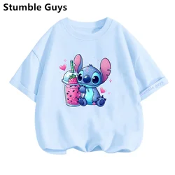 Disney Lilo Stitch Tshirt Set Kids  Kawaii T-Shirt Anime Cartoons Children Casual Clothes Teen Baby Girl Boy Fashion Y2K Tops