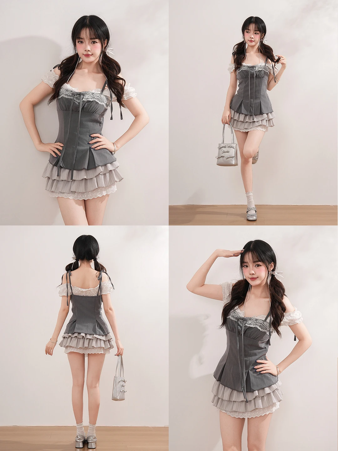  Forest Sweet And Spicy One Shoulder Shirt Strap Cake Skirt Set Women Summer Small Size Slimming Three Piece Set