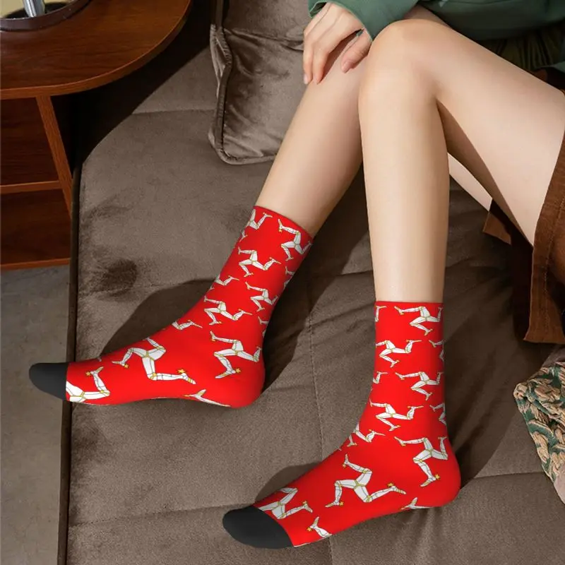 Isle Of Man Flag Men Women Crew Socks Unisex Funny 3D Print Dress Socks