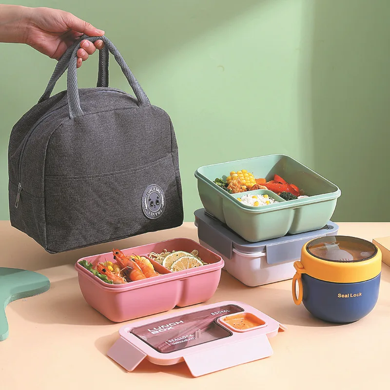 【Lunchbox mit rechteckigem Fach】Mikrowellengeeignetes Bento mit handisolierter Tasche, auslaufsicherer Lebensmittelbehälter für Büro und Büro