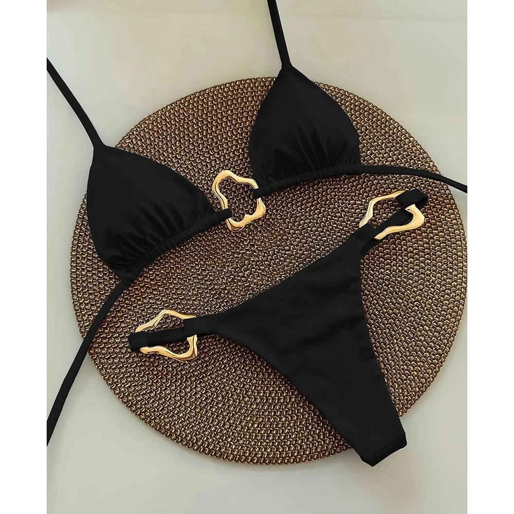 Sexy Halter Micro Bikini 2024 Women Swimsuit Solid Swimwear Thong Bikinis Set Brazilian Beach Wear Bathing Suit Biquini Female