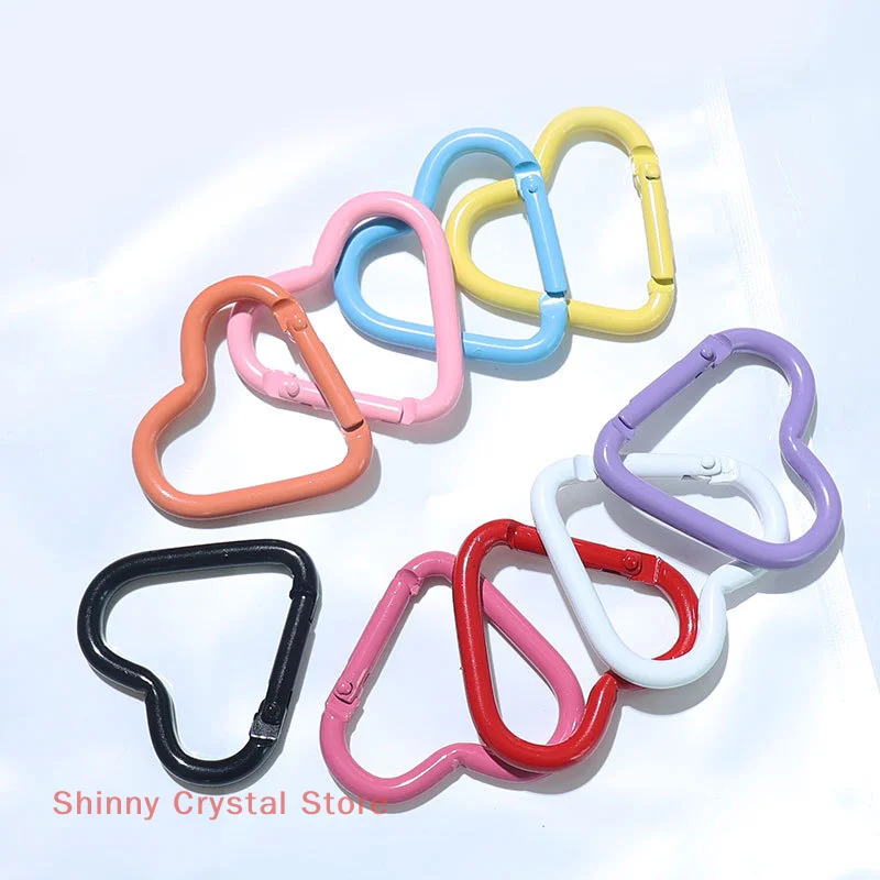 10pcs Metal Heart Spring Clasp Openable Love Shaped Carabiner Keychain Clips Hook Dog Chain DIY Jewelry Buckles Connector
