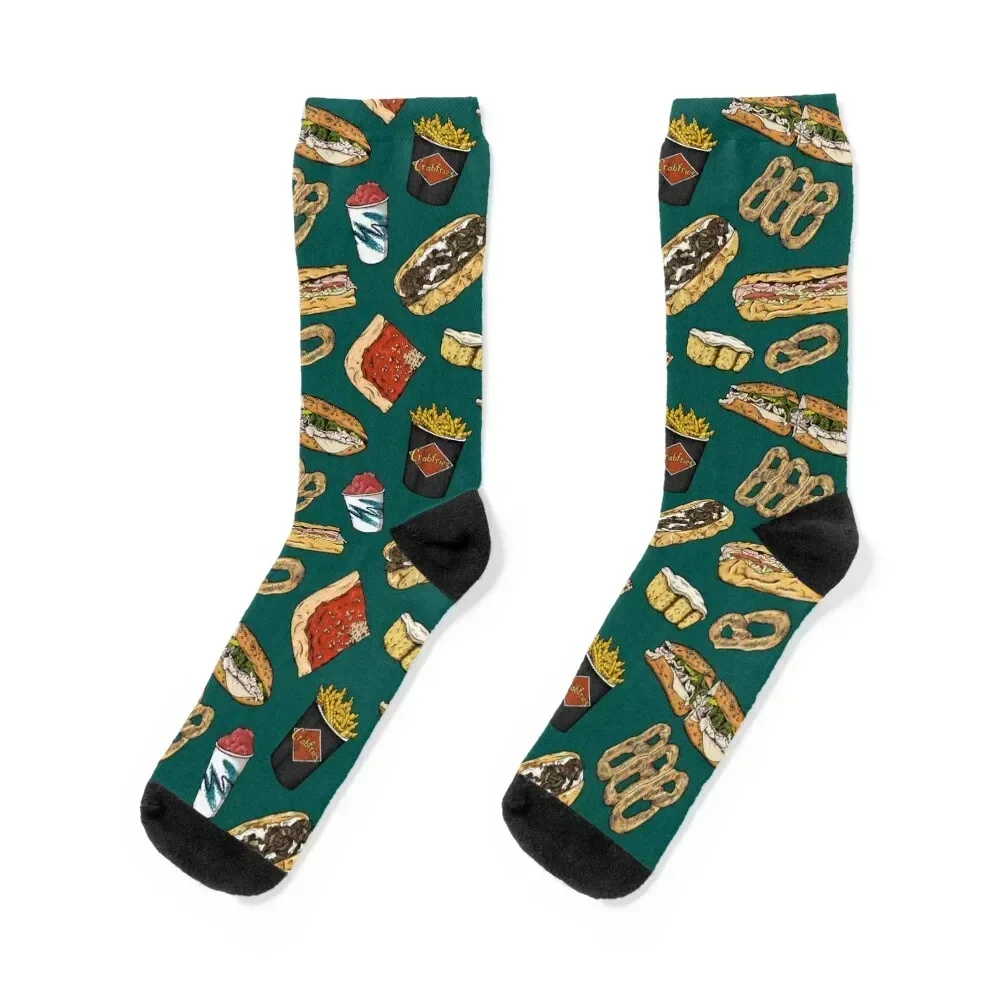 

Philly Foods Pattern - Dark Green Socks professional running basketball Wholesale Children's Ladies Socks Men's