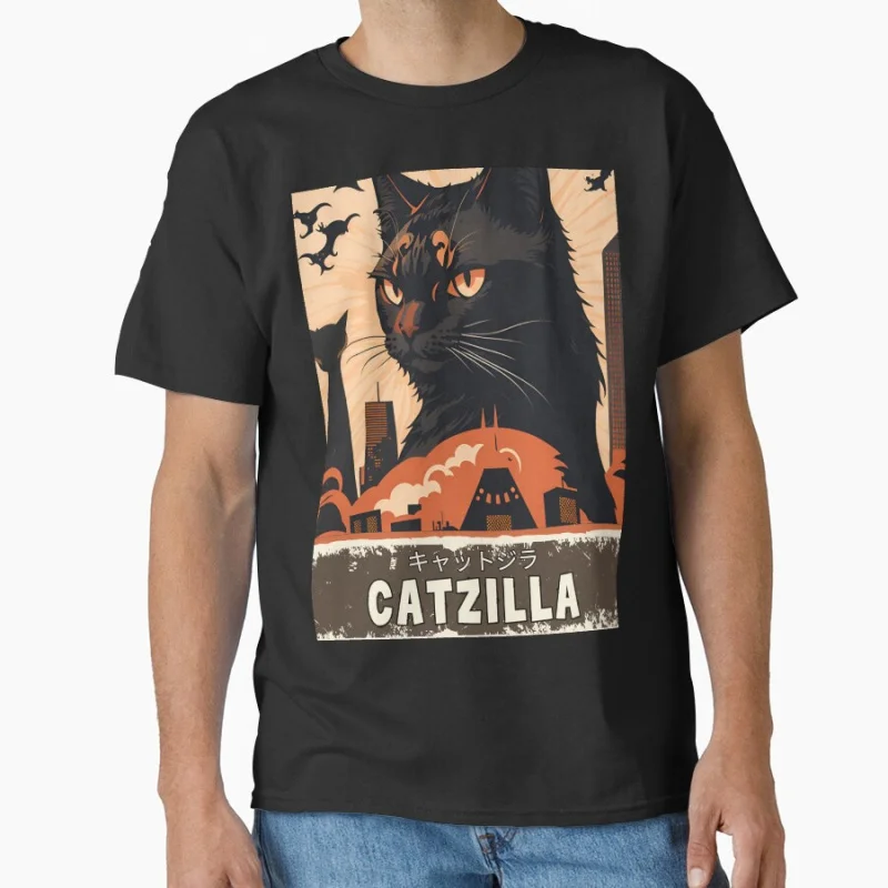 

Catzilla Unleashed - Feline Fury Meets Art King of the meowsters Anime movie gift T shirt for cat lover Large size Tops