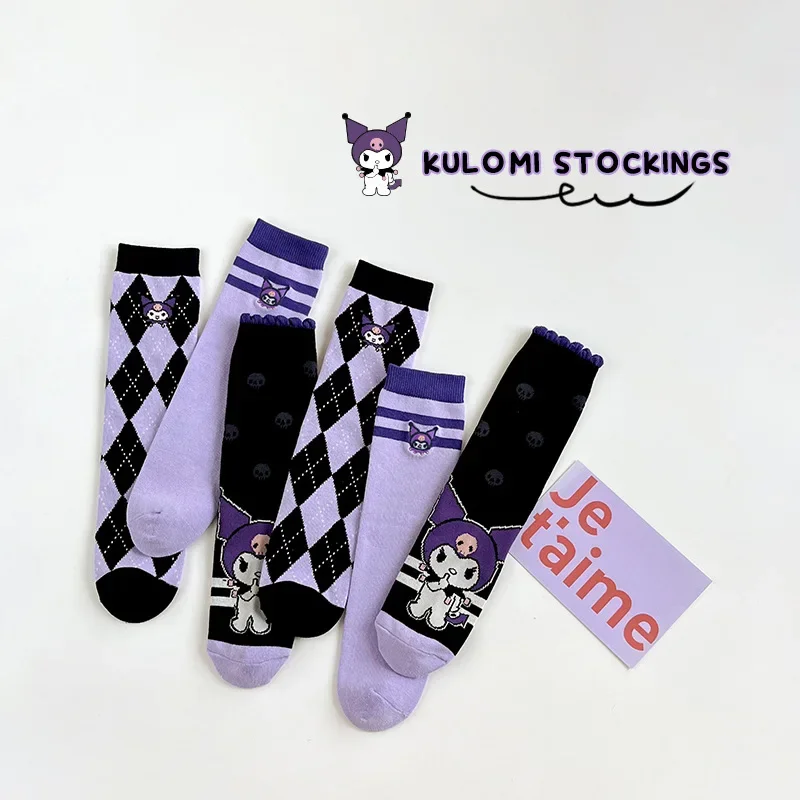 Sanrios Kuromi Anime Kawaii Children Socks Girl Cute Cartoon Medium Tube Socks Foreign Princess Calf Socks Christmas Gifts