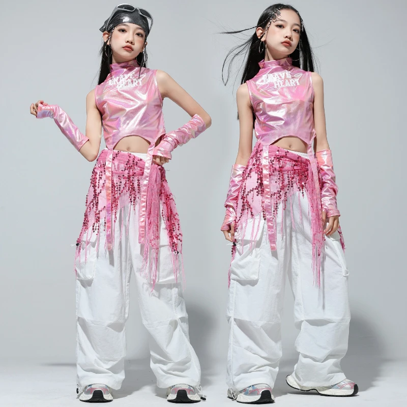 Mädchen Hip Hop Shiny Crop Top Street Dance Shorts Cargo Hosen K-pop Jazz Kleidung Mode Streetwear Set Gruppe Bühne tragen Kostüm