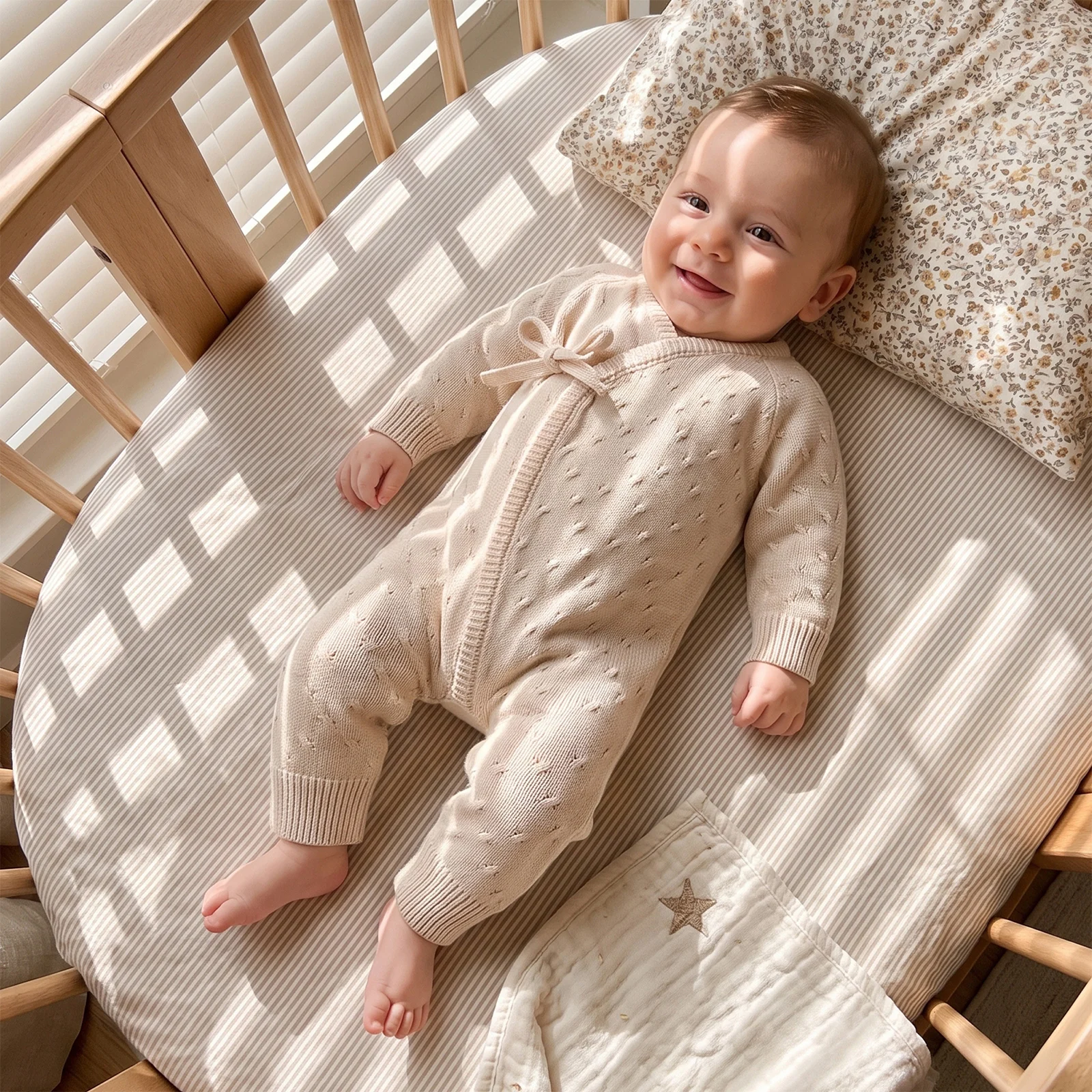 Tregren 0-6Months Newborn Baby Fall Knitted Butterrfly Romper Infant Boy Girl Wrap Side-Tie Long Sleeve Knit Bodysuit