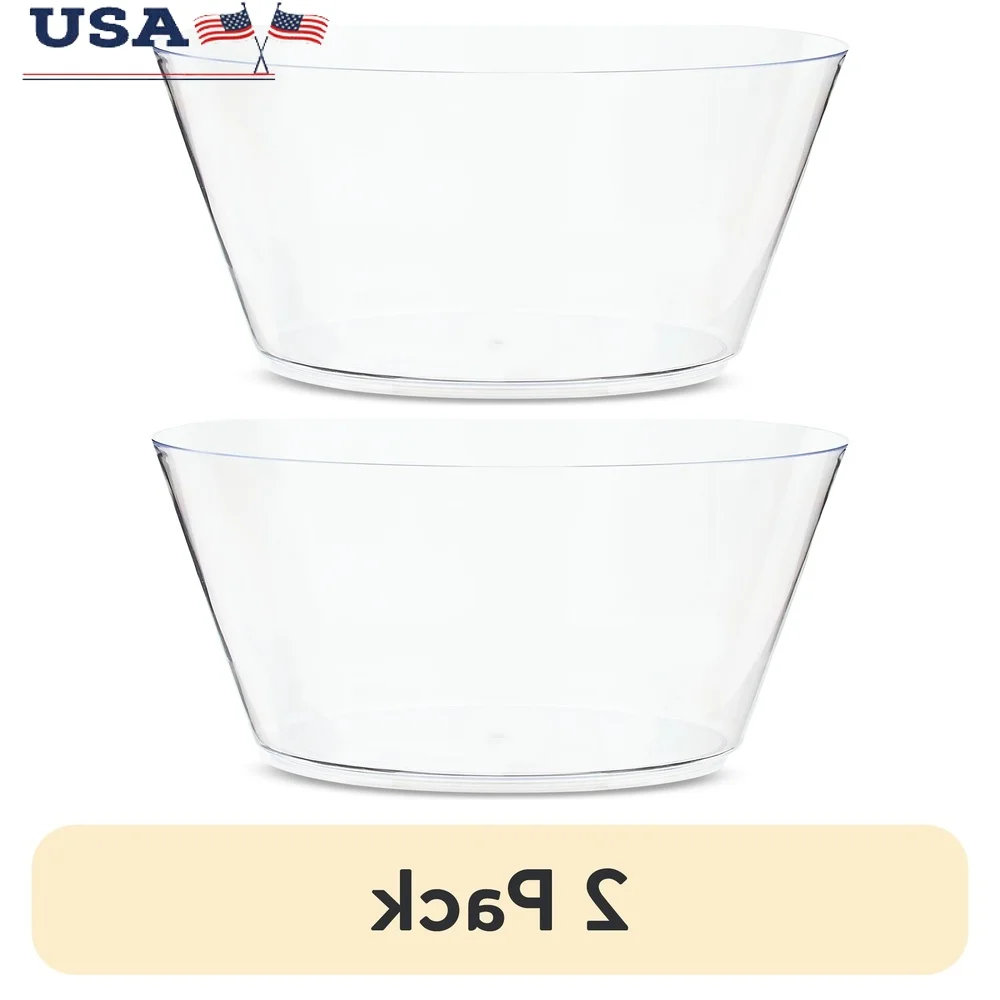 

2 Pack 10 Inch Clear Plastic Serving Bowl Versatile Tapered Design Durable Lightweight Perfect Salads Snacks Parties Events