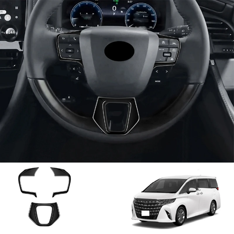 Car Glossy Black Steering Wheel Trim Frame Cover Sticker Car Inner Accessories For Toyota Alphard 40 Series 2023+ RHD