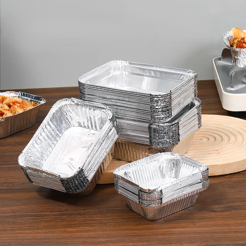 Rectangular Tin Foil Tray Box Barbecue Disposable Aluminum Foil Packaging Box BBQ Thickened Aluminum Foil Packaging Bowl 10PCS