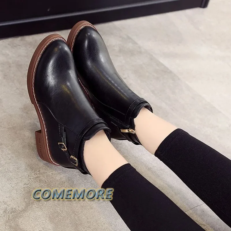 New 2024 Elegant Boots and Ankle Boots for Women Fashion Retro Platform Shoes Woman Autumn Round Toe Luxury Ladies Shoes Casual