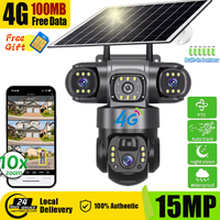 Solar Camera 4G Sim Outdoor 3 Lens 3 Screen PIR Human Detect Cameras 10X Zoom Waterproof Night Vision CCTV Security Protection