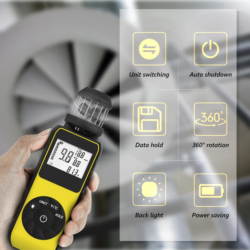 360 Rotation BT-881M Anemometer/Handheld Anemometer for Measuring Wind Speed Wind Direction Temperature with LCD Backlight