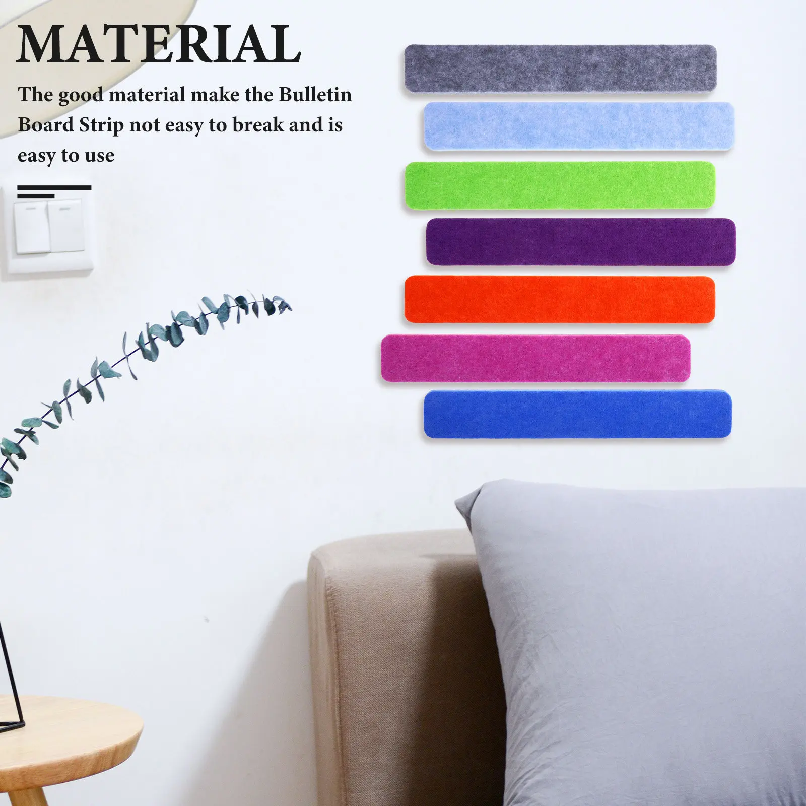 7Pcs Felt Board Strips Easy Install Bulletin Bar Strip for Notes Photos Schedules Announcements Home Office Accessories Pin