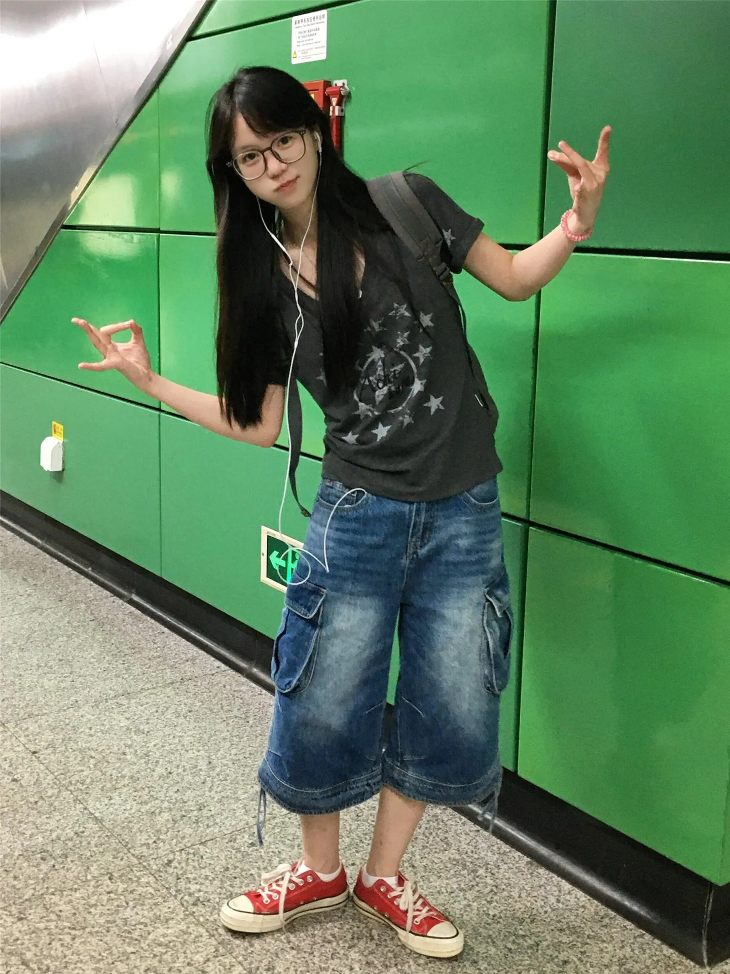 

American Retro Low Waist Loose Women's Denim Shorts Summer Slimming Multi-Pocket Workwear Cotton Bootcut Flared Pants