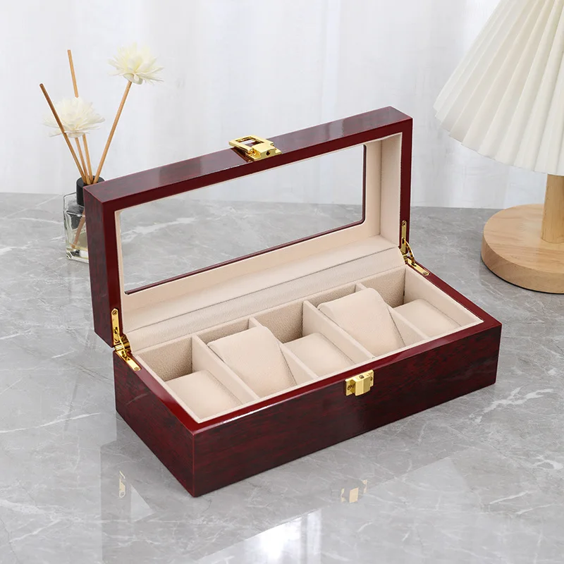 

DELESYS Fashion Casual Damp-Proof Wooden Wacth Box Chinese Style Hot Red Wood Jewelry Storage Case Creative Gift Box For Friends