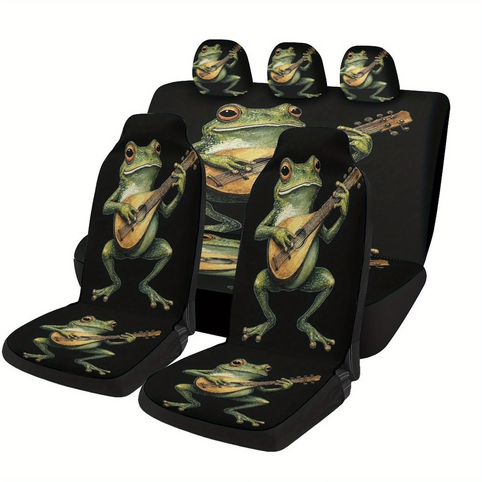 

Frog Playing Mandolin Themed Car Seat Cover Set For Most Cars, Fashion Novelty Car Seat Protector Covers Full Set, Universal Car