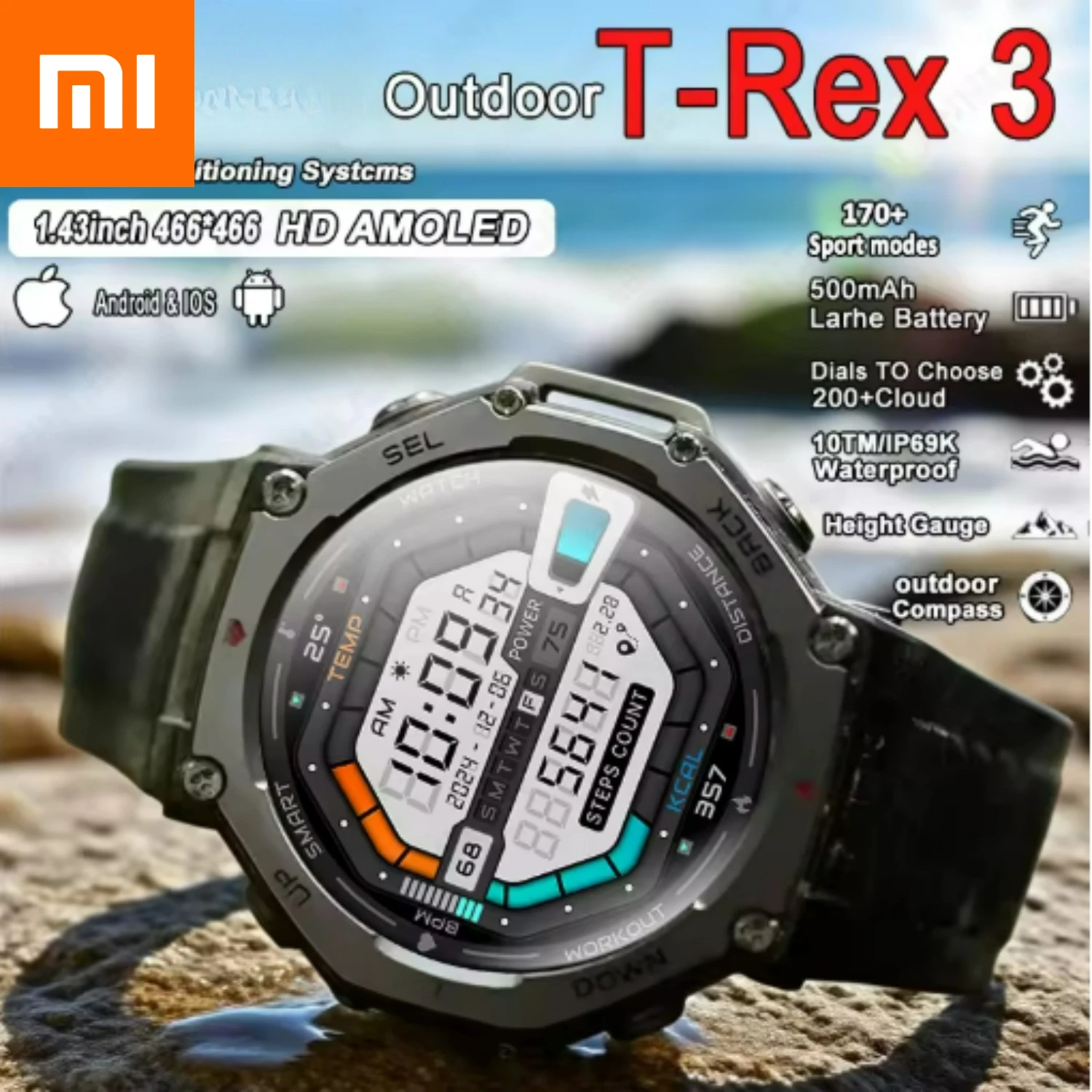 

Xiaomi T-Rex 3 для Amazfit, новые военные GPS-смарт-часы со встроенным компасом, альтиметром 10 АТМ, водонепроницаемые спортивные умные часы для мужчин и женщин