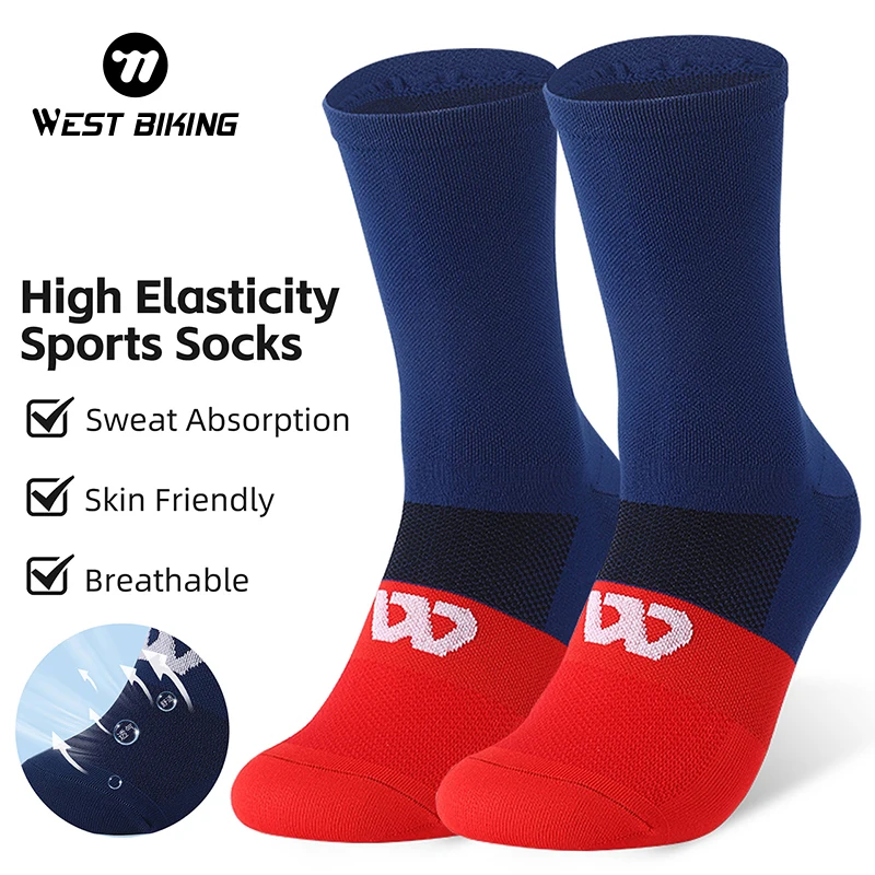 

WEST BIKING Men's Sports Socks Spring Autumn Breathable Sweat Absorbent Comfortable Cycling Long Socks Summer Leisure Ball Socks