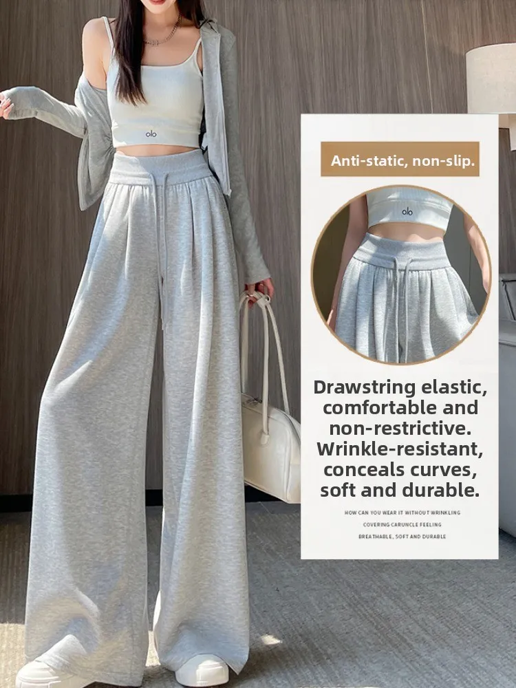 Calça esportiva americana retrô ey feminina, cintura alta, perna reta, perna larga, algodão, primavera, outono, controle de abdômen