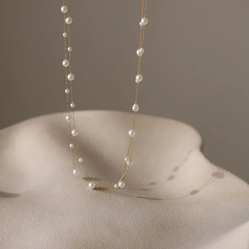 Stainless Steel Temperament Pearl Chain Choker Necklace for Women Waterproof Collar Jewelry Bijoux Gift image 4