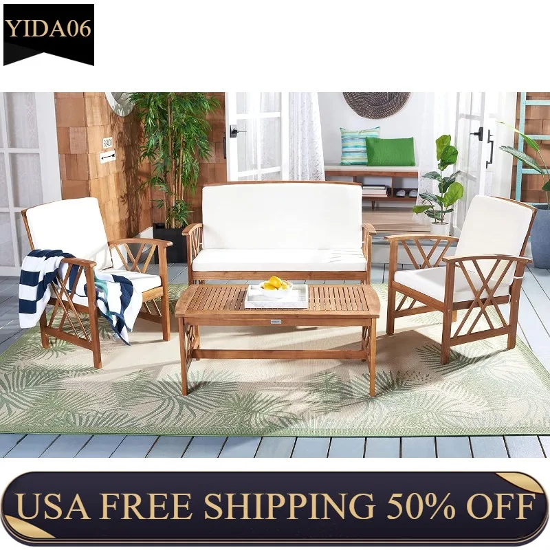 

SAFAVIEH Outdoor Collection Fontana Natural/ Beige 4-Piece Conversation Patio Set with Cushions