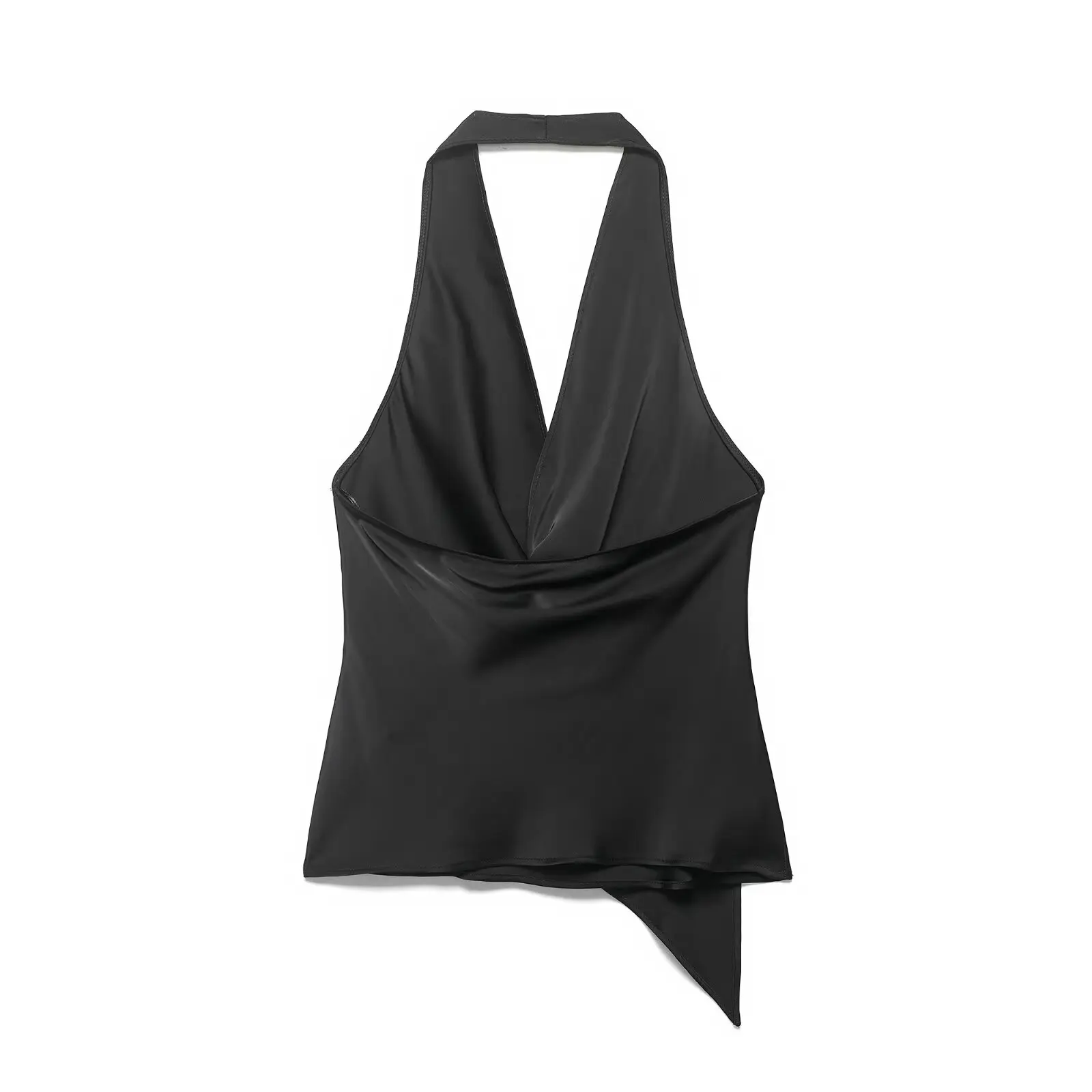 HH Damen Sommer Satin Neckholder-Top Damen Wickel-Bluse mit V-Ausschnitt und Rückenbindung Asymmetrische Bluse Niedliche Alltags- Urlaubs- und Geschäftskleidung – Detail 10