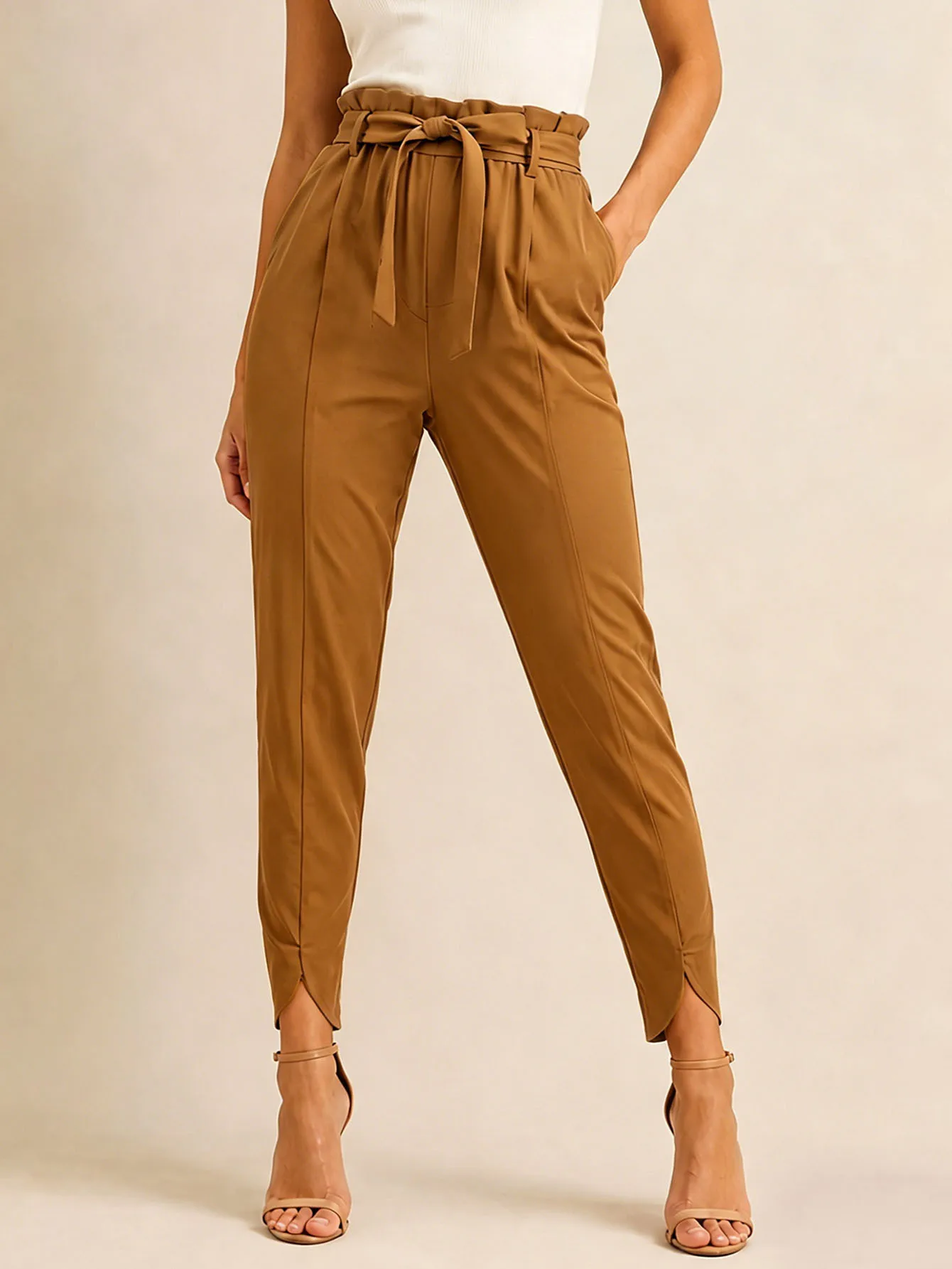 New Autumn Fashion Casual High Waist Solid Color Slim Fit Versatile Elegant Waist Tie Ankle Length Pants,6 Colors